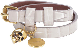 Skull logo plate leather bracelet-1